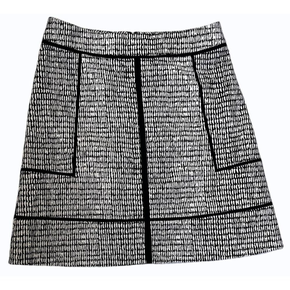 Ann Taylor Black White Print Mini Pencil Skirt Zip Back Cotton‎ Blend Size 2